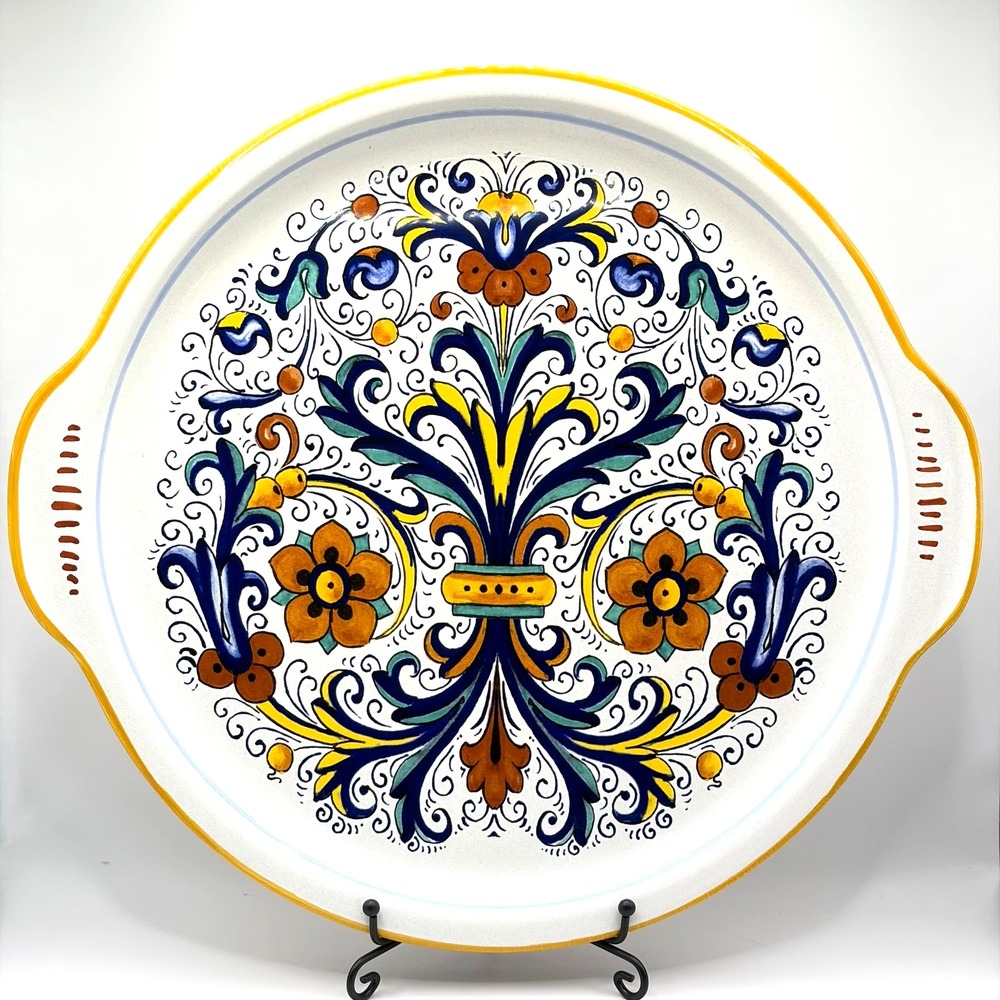 Ceramica Nova Deruta Serving Platter Tray Hand Painted Floral Handles - Italy